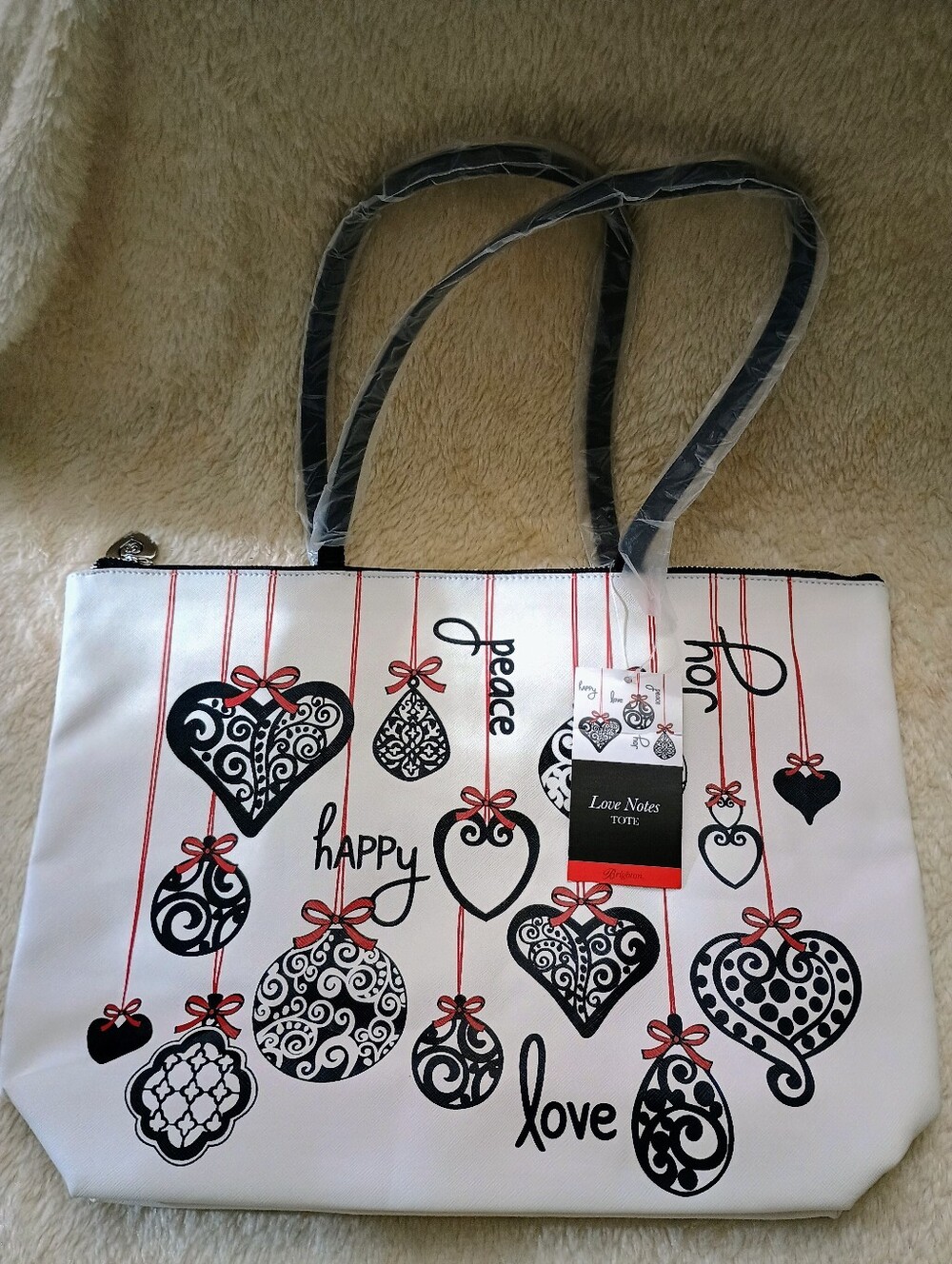 NWT Brighton Love Notes Holiday Ornament Tote Bag White D23379